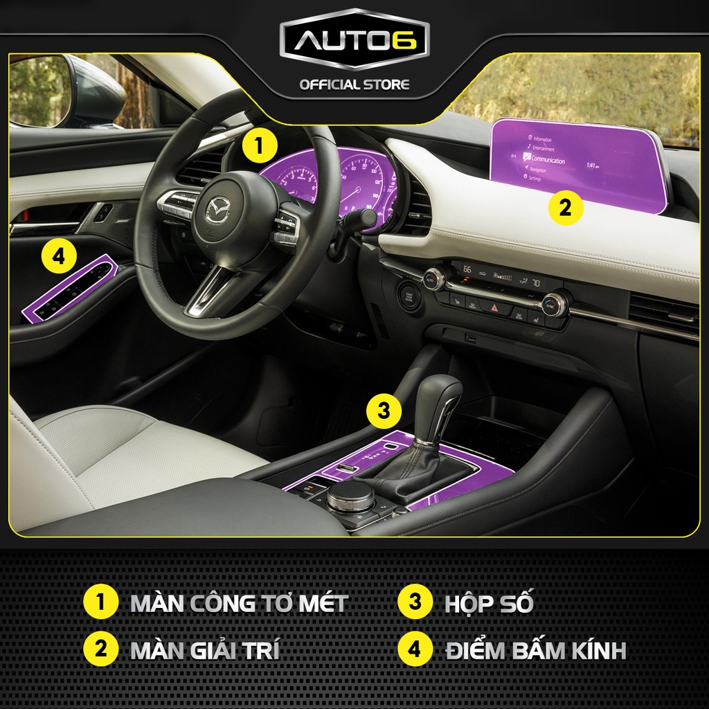 MAZDA 3 2020-2023: Film PPF CAO CẤP dán xe ô tô -AUTO6- Trong suốt, chống xước vàbảo vệ nội thất cho xe hơi của bạn