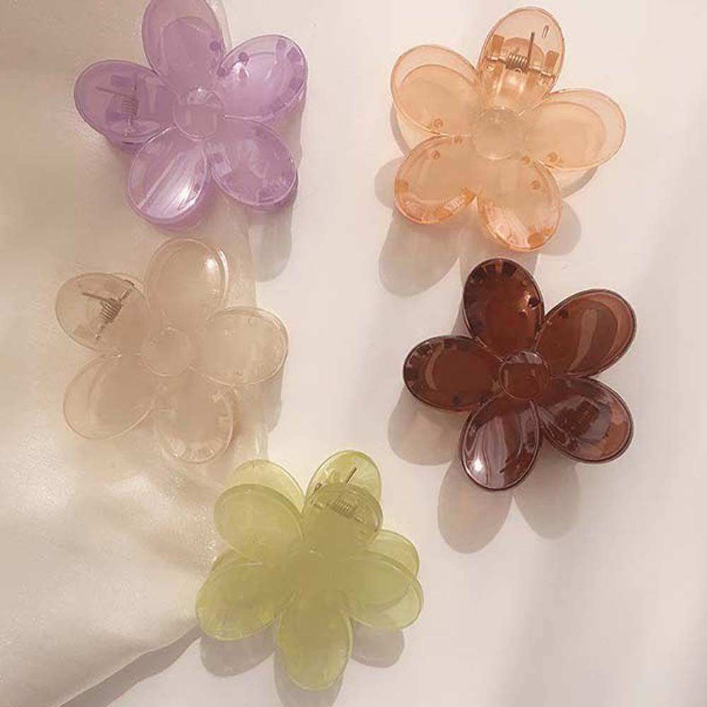QQMALL Kẹp Tóc Càng Cua Bằng Acrylic Trong Suốt Hình Hoa Màu Tím / Xanh Lá Ngọt Ngào Cho Nữ
