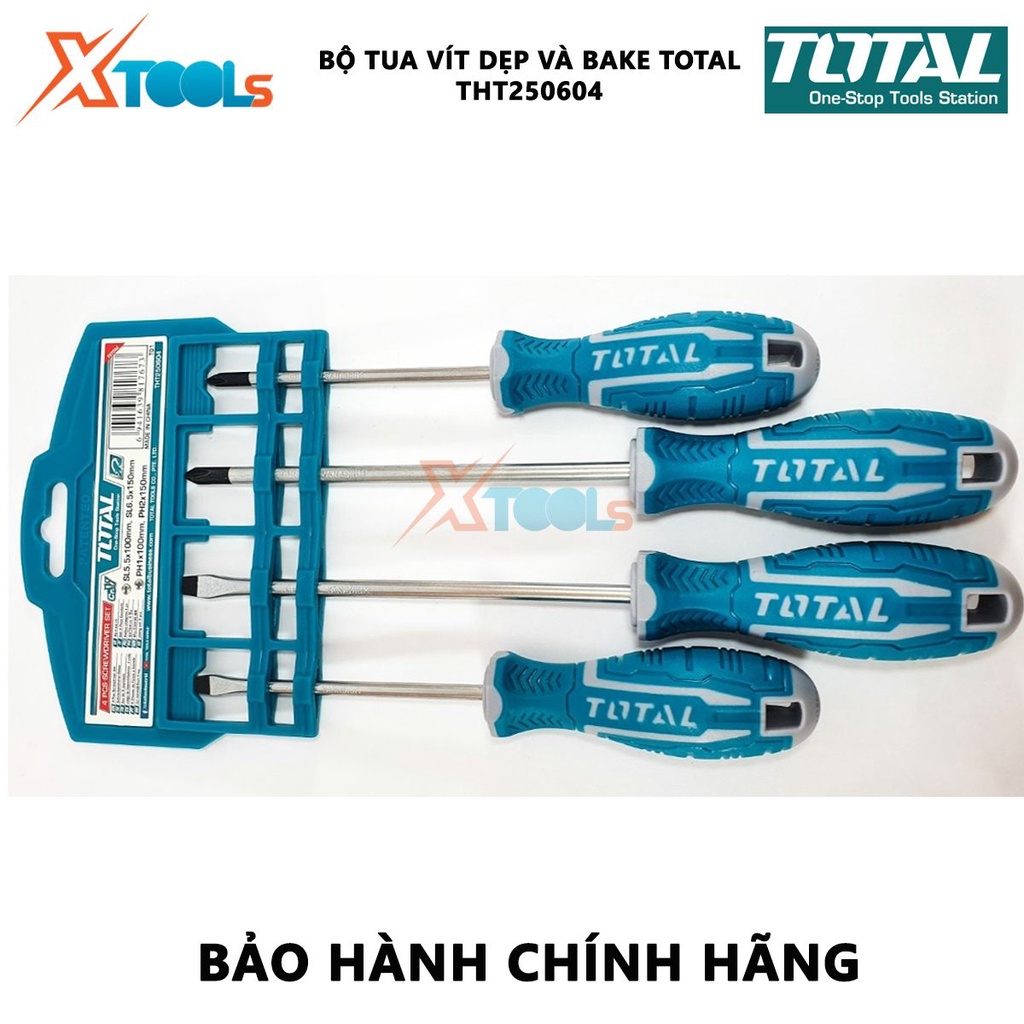 Bộ tuốc nơ vít dẹp và bake 4 chi tiết TOTAL THT250604 |  dùng để siết chặt hoặc gỡ bỏ ốc vít [CHÍNH HÃNG] [XTOOLs]