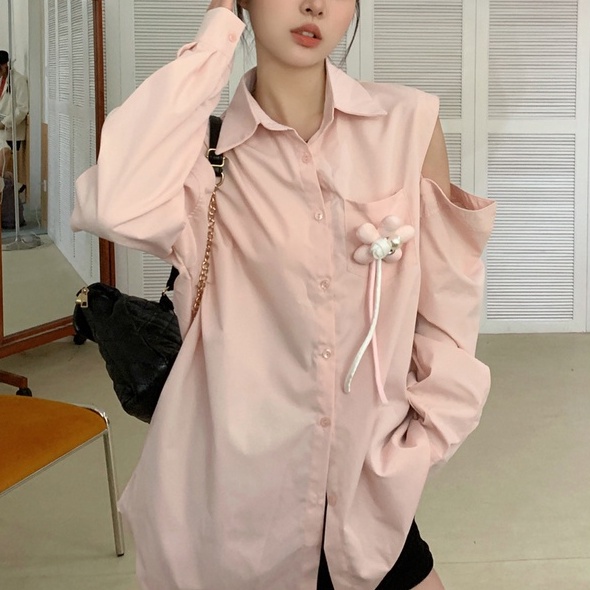 ZHELIHANGFEI Áo Sơ Mi Nữ Tay Dài Hở Vai Thời Trang Cá Tính