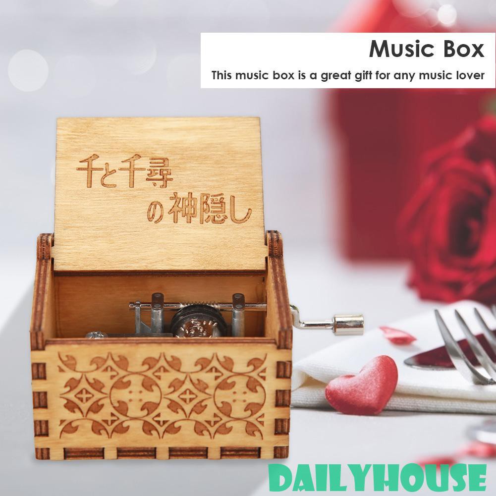 ◈New/COD▼ Retro Hand Cranked Wood Music Box Party Xmas Gift Household Decor Ornament