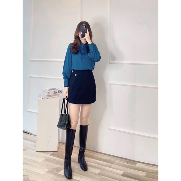 áo sơ mi lụa trắng dài tay công sở cổ đức from suông dễ mặc, chất liệu lụa mềm mịn không nhăn nhàu mặc đi làm đi chơiA17