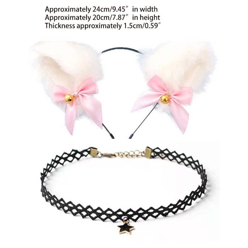 Bộ Vòng Cổ Choker Tai Mèo Bằng Lông Nhung Gợi Cảm
