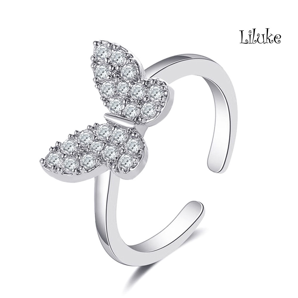 Nhẫn Hợp Kim Mạ Bạc Trang Trí Hình Bướm Đính Đá Thời Trang Cho Nữ