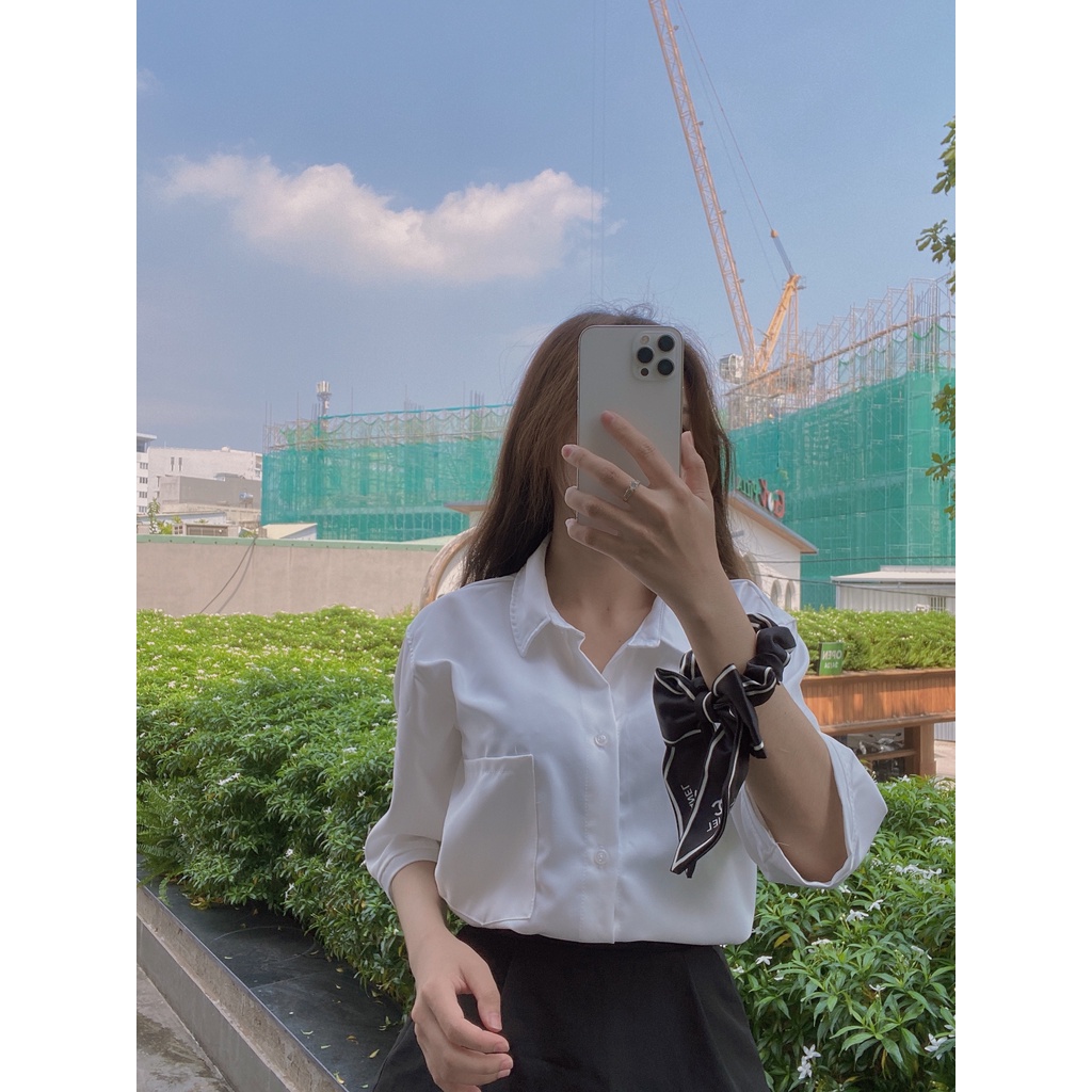 Áo Sơ Mi Nữ Học Sinh Vải Kate Tay Lỡ Túi Ngố Unisex [Kèm Ảnh Thật] Mẫu 44kg