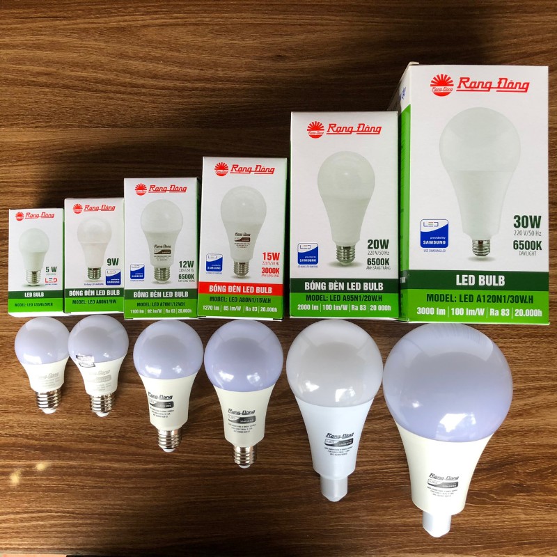 Bóng Đèn Led Rạng Đông Tiết Kiệm Bền Bỉ 3W, 5W, 7W, 9W, 12W, 15W, 20W, 30W Chip Led Sam Sung