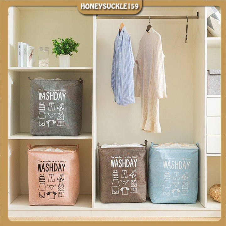Giỏ vải đựng đồ bảo quản quần áo vintage bằng vải cỡ lớn, túi đựng chăn màn đa năng washday gấp gọn xinh xắn HL7