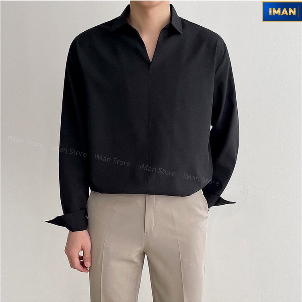 Áo Sơ Mi Nam Nữ Cổ V Dài Tay, Sơ Mi Nam Hàn Quốc Form Rộng Unisex Vải Lụa Mềm Mịn Thoáng Máti