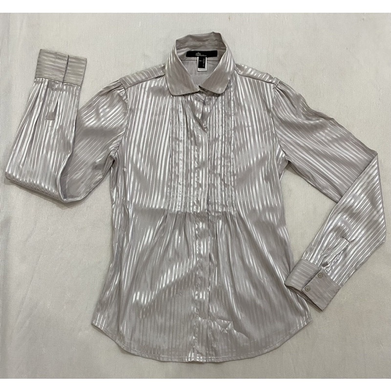 Áo sơ mi tay dài sọc xám Nino.maxx cổ sơ mi/ cổ trụ (Size S, XL/ Dơ nhẹ) - Thanh lý vnxk