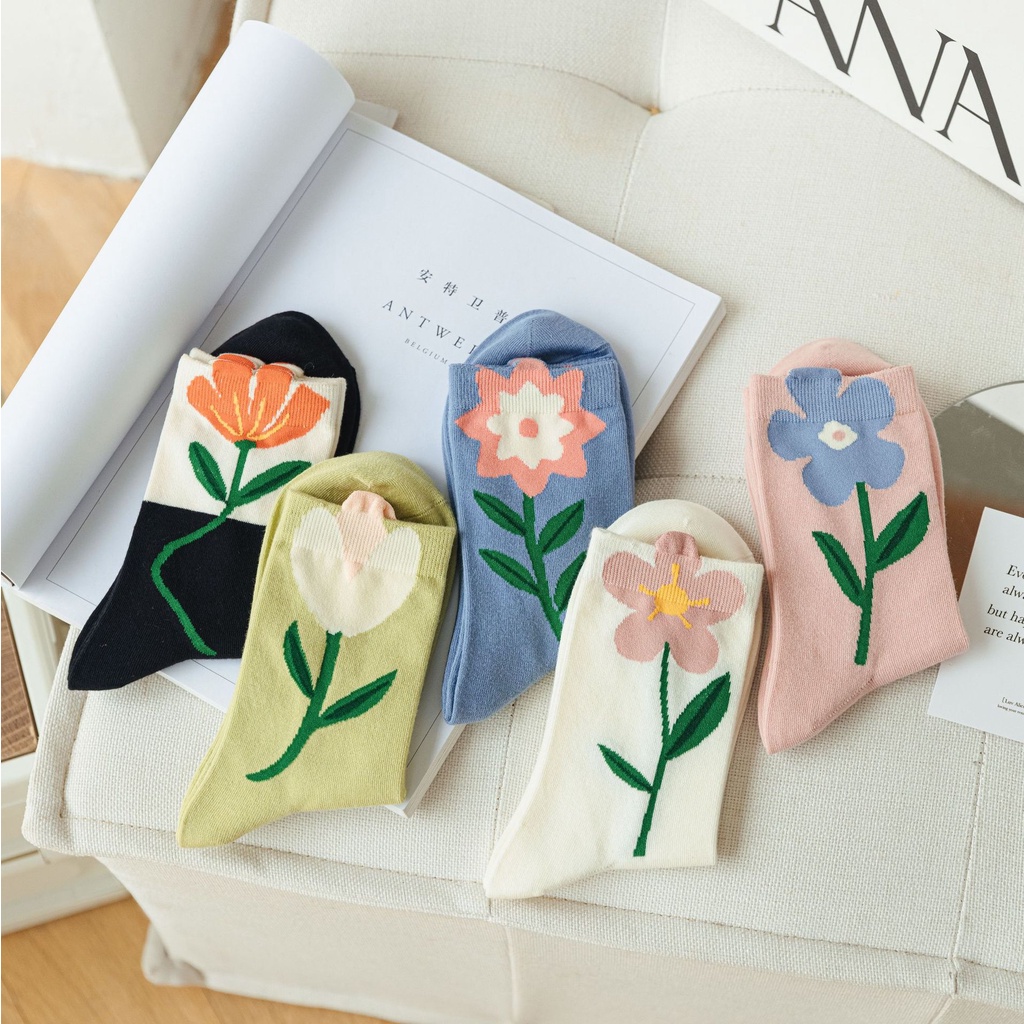 Vớ Lửng Họa Tiết Hoa Ba Chiều Phong Cách Nhật Bản Mới Dành Cho Nữ
