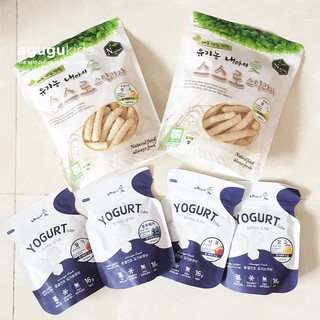 Combo 4 gói sữa chua ăn dặm và 2 gói snack gạo lức ăn dặm Hàn Quốc dành cho bé 10-12 tháng