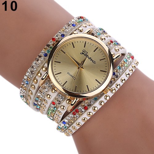 Đồng hồ Geneva dây đeo da lộn đính đá