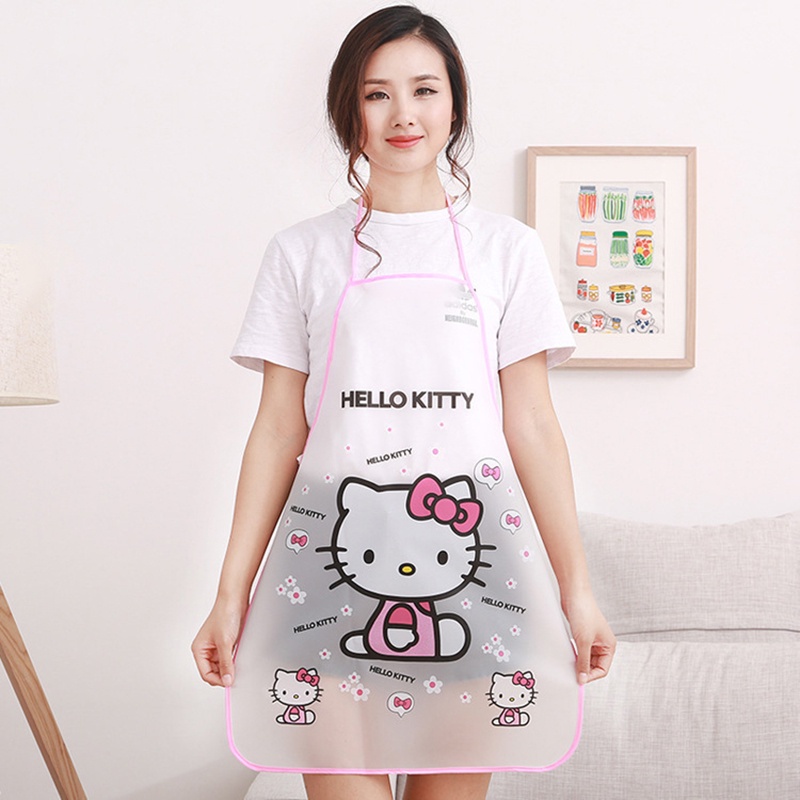 TAKARA TOMY Tạp Dề Trong Suốt Chống Nước Chống Dầu In Hình Hello Kitty Dễ Thương