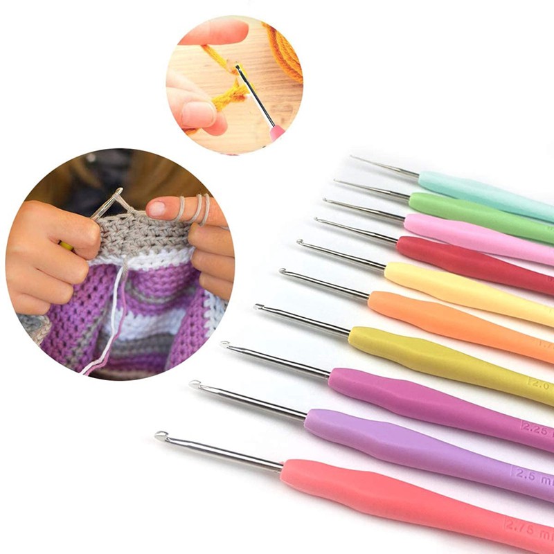Set 5 kim móc len bằng nhôm tay cầm cao su 2-4mm dùng làm DIY