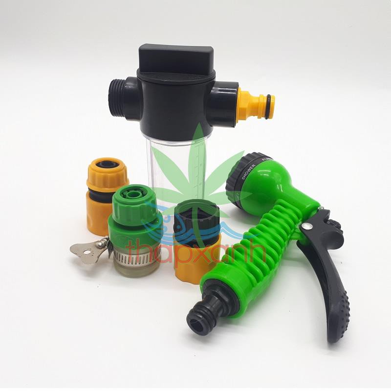 Bộ vòi xịt nước tưới cây, Rửa xe BTN-5201, Vòi 7 in 1 kèm bình xà phòng