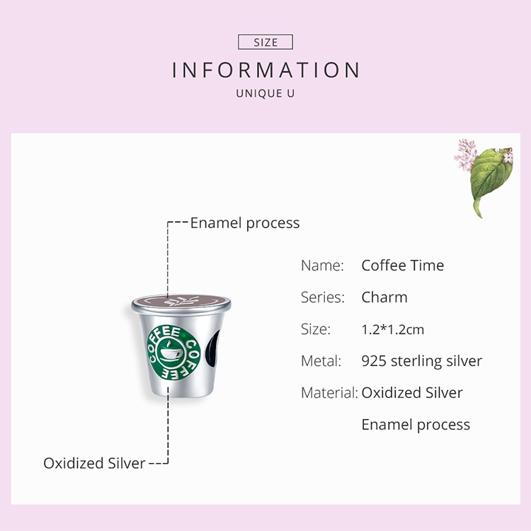 Mặt Trang Sức BAMOER SCC1545 Bằng Bạc 925 Hình Ly Cà Phê Dùng Thiết Kế Nữ Trang DIY