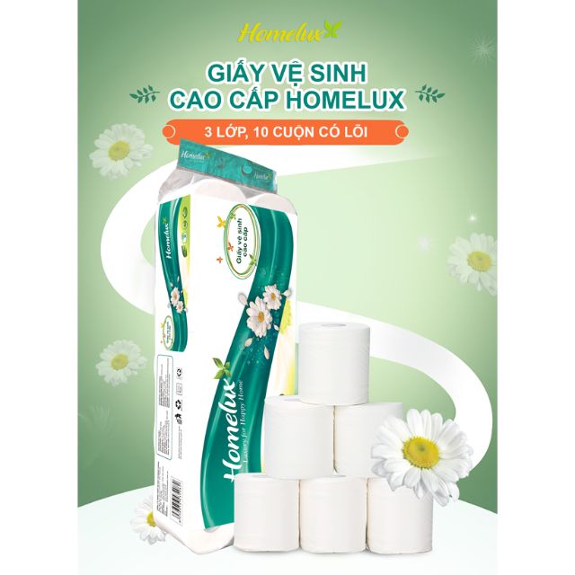 Giấy vệ sinh Homelux cao cấp 3 lớp, 10 cuộn (có lõi)