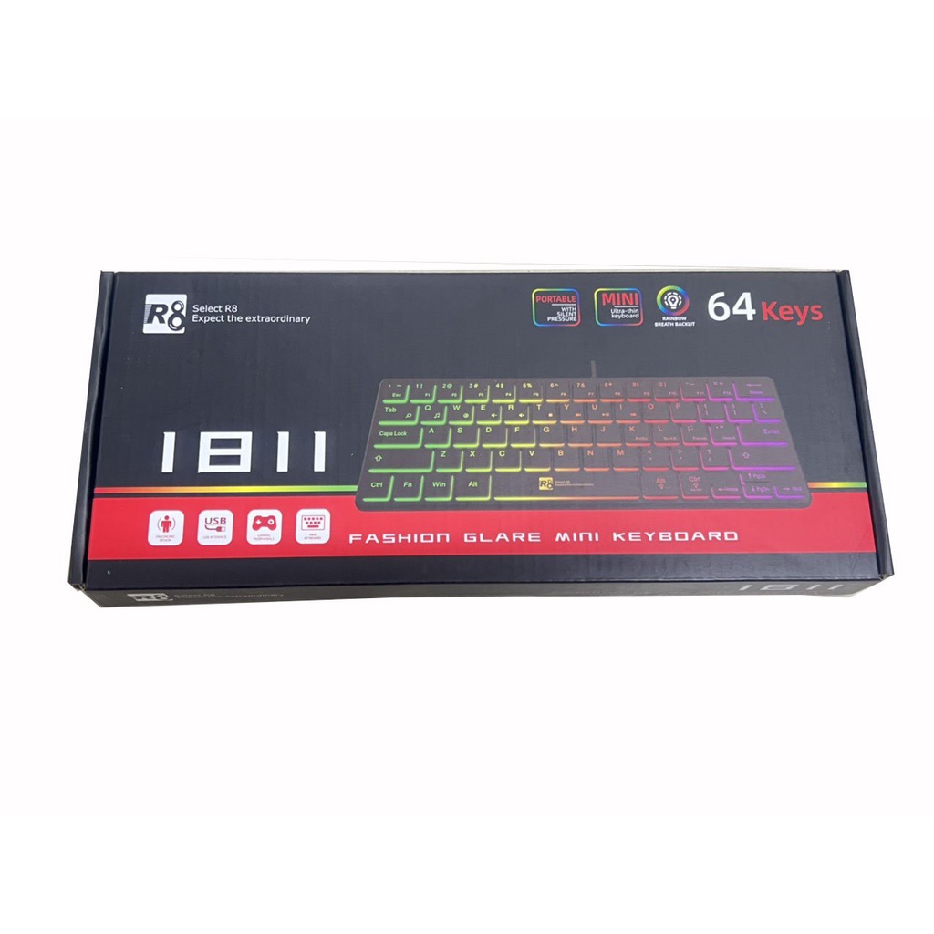Bàn Phím MINI R8 KB-1811 LED USB - ĐEN - NTH