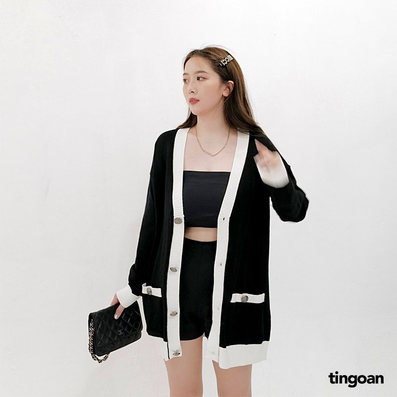 Áo khoác cardigan đen viền trắng SWEETEST CARDIGAN/BL
