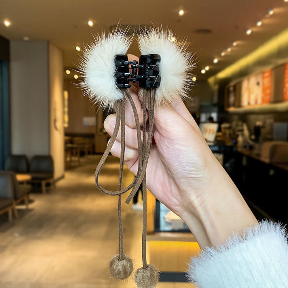 Kẹp Tóc Nơ Phối Lông Tua Rua Phong Cách retro Thời Trang Cho Nữ