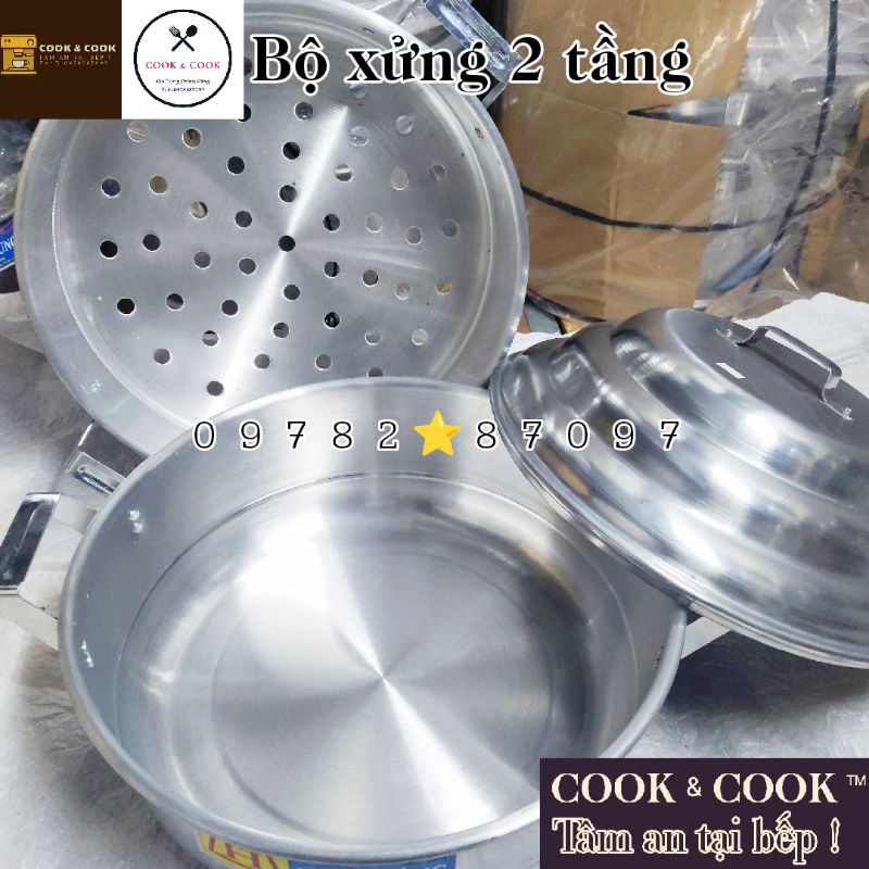 [12.12 Sale] Bộ xửng hấp bánh bao, hấp xôi size 48 cm nhôm Mạnh Hùng 2, 3 tầng hấp xôi, hấp bánh bao, hấp hải sản...