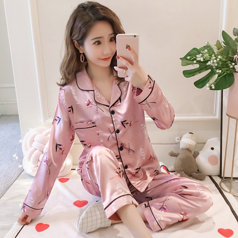 Bộ Đồ Ngủ Vải Satin In Hoa Gợi Cảm Cho Nữ Size M-5Xl