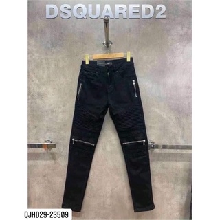 Quần Jean Nam Đen Phối Vải Nhăn Khoá 2 Gối