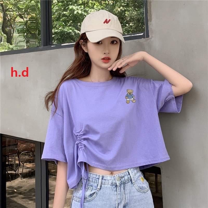 Áo croptop rút hông logo gấu HD26