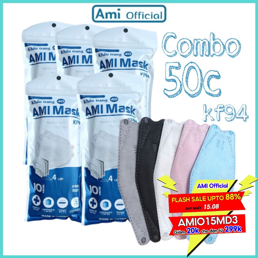 Khẩu trang 4D Kf94 Ami  khẩu trang y tế 4 lớp tiêu chuẩn Hàn kháng khuẩn chống bụi mịn - Ami official