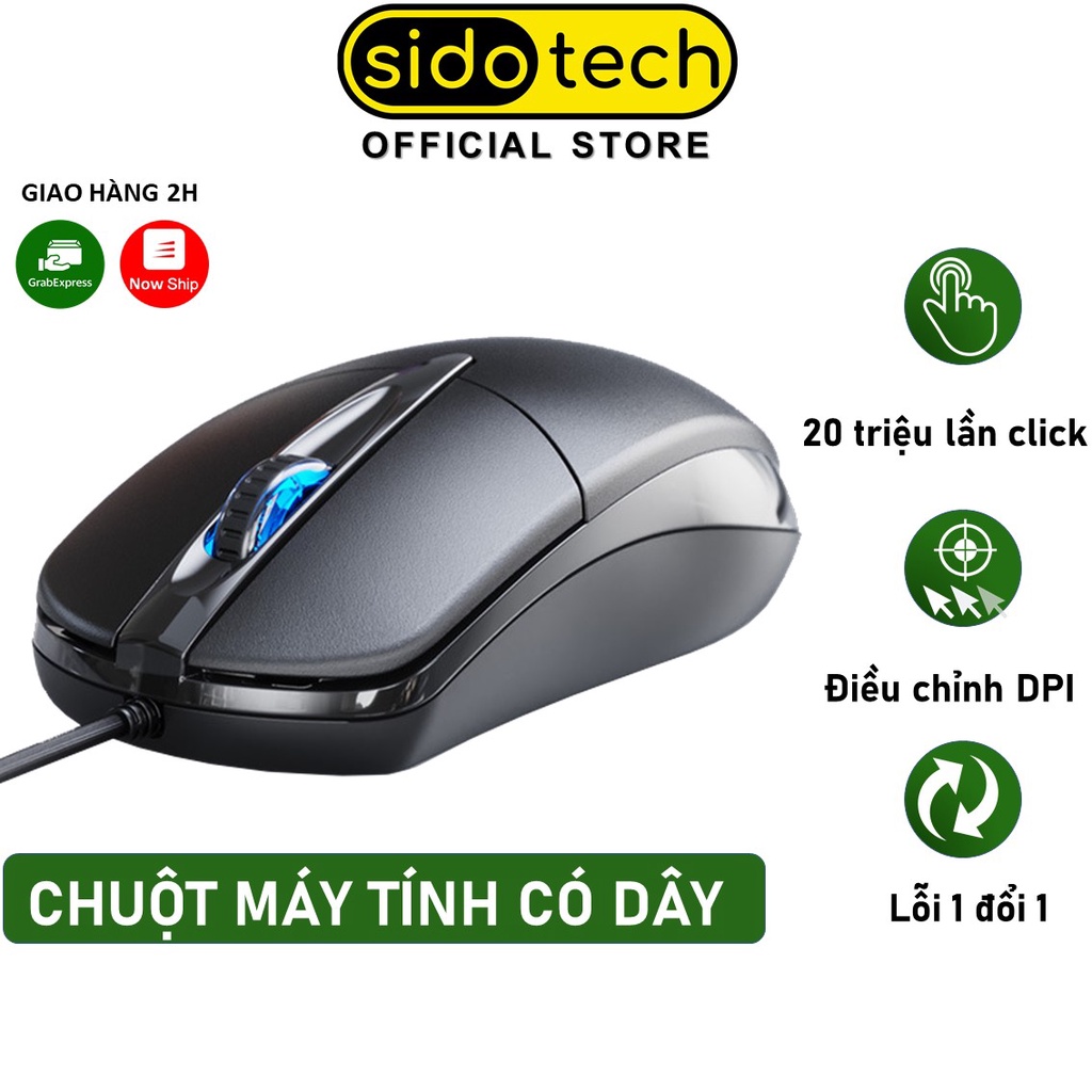 Chuột máy tính có dây văn phòng gaming SIDOTECH P20 giá rẻ Silent tắt âm chống ồn DPI 1200 chơi game cho laptop