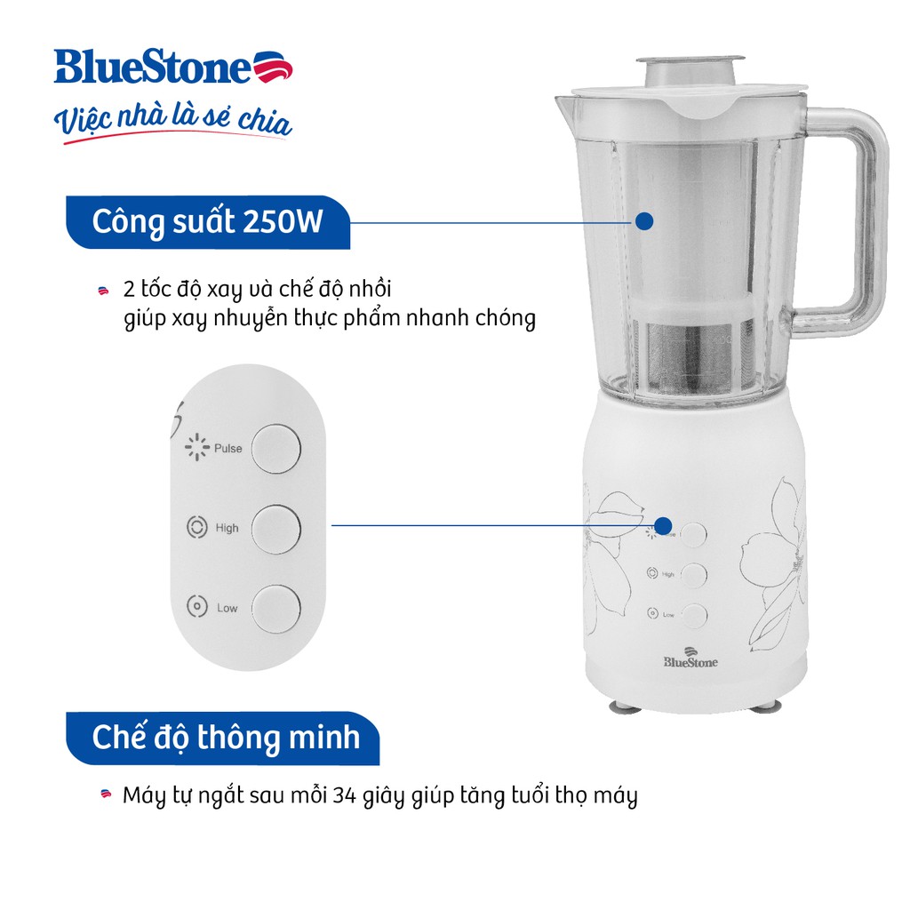 [Mã ELBLUE44 giảm 10% đơn 500K] Máy xay sinh tố ngũ cốc đa năng 4 cối BlueStone BLB-5335W