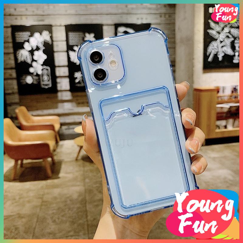 YoungFun Với Chủ Thẻ Chống Sốc Vỏ Điện Thoại Trong Suốt Tương Thích Cho iPhone 11 12 13 Pro Max X XS Max XR 7 8 Plus SE 2020 Ốp lưng TPU trong suốt bằng silicon mềm