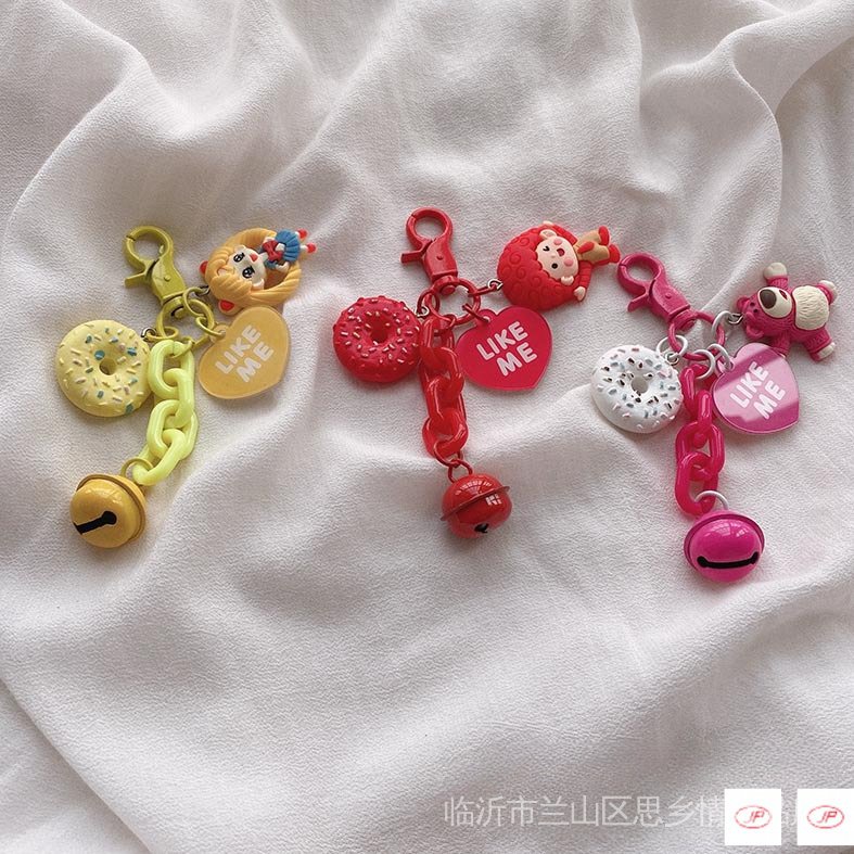 Móc Khóa Hình Bánh Donut Gấu Dâu Tây Xinh Xắn Dành Cho Cặp Đôi