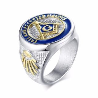 Nhẫn trang trí biểu tượng Freemason màu xanh dương thiết kế ba màu thời trang kích thước 7/8/9/10/11/12/13/14