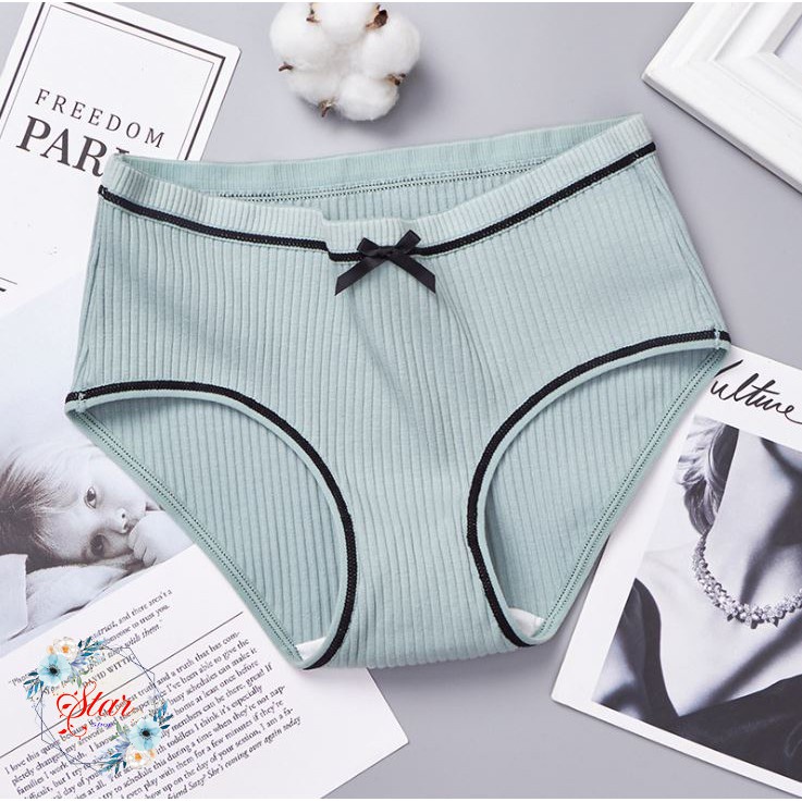 Quần lót nữ cotton gân tăm phối nơ xinh F02