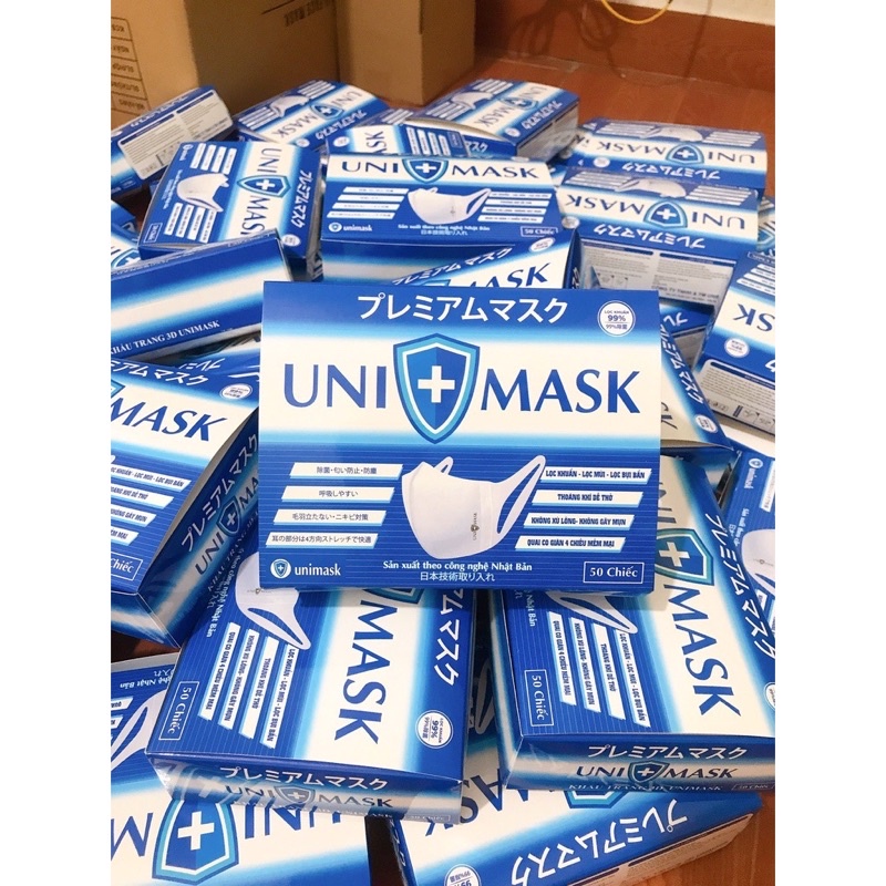 Khẩu trang 3D công nghệ nhật bản Uni Mask kháng khuẩn-Hàng đóng hộp 50c