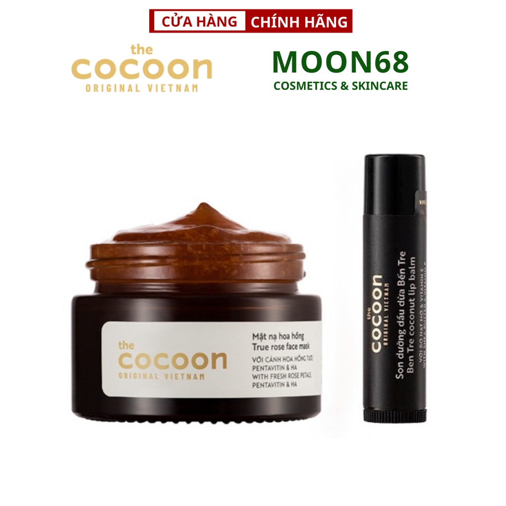 Combo Mặt nạ hoa hồng cocoon 30ml + Son dưỡng dầu dừa bến tre 5g Cocoon Việt Nam - Moon68