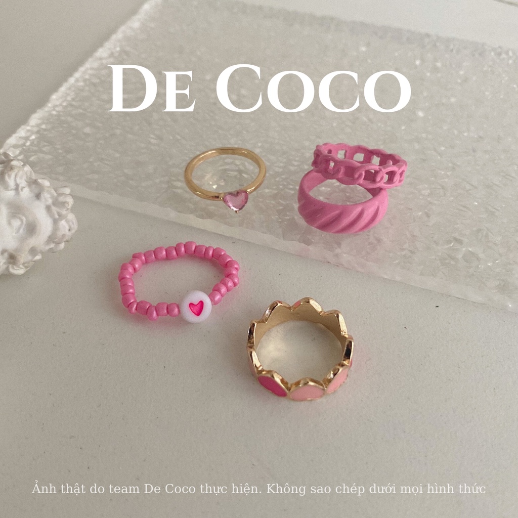 [Mã SKAMCLU8 giảm 10% cho đơn từ 100K] Nhẫn hạt cườm mặt cười, nhẫn hoa cúc handmade De Coco