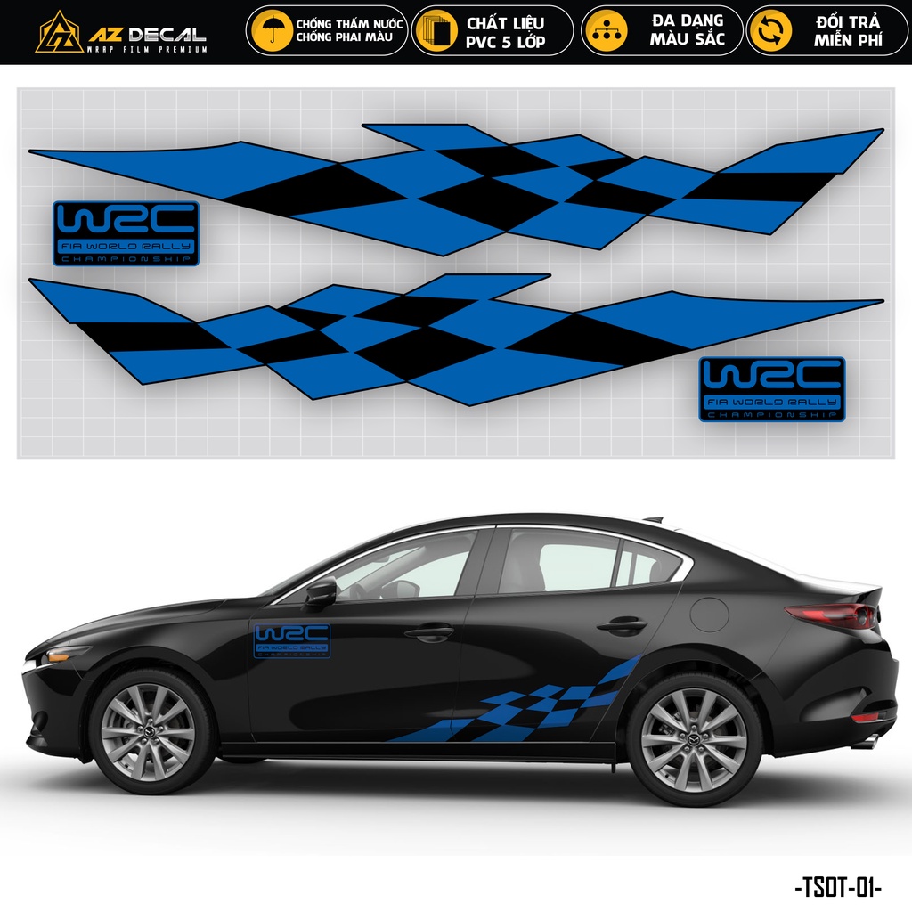 Tem Sườn Xe Ô Tô Phong Cách Thể Thao | TSOT-01 | Decal Dán Sườn Ô Tô Bám Tốt, Chống Nước, Bền Màu