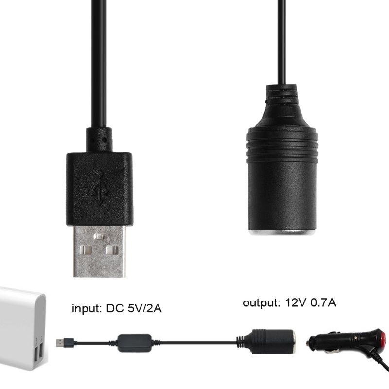 QUU* DC 5V USB to 12V Car Cigarette Lighter Socket Step Up Voltage Cable for DVR GPS