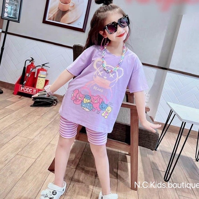 Bộ bé gái, bộ Cotton in hình cho bé gái