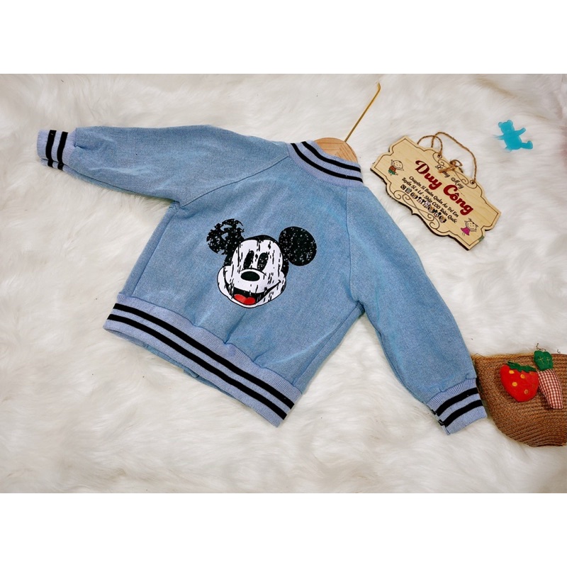 Áo khoác bò bomber cho trẻ em 8-22kg, mẫu chuột siêu cute