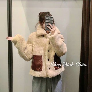 (Sẵn )Áo khoác lông pha da Zr cắt túi da thành áo không túi, sale 280k lỗi da
