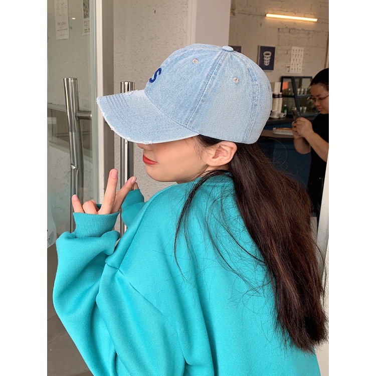 Mũ Lưỡi Trai Cao Bồi Màu Xanh Nhạt Phong Cách Cao Bồi Hàn Quốc Thời Trang Năm 2021 Dễ Phối Đồ Cho Nữ