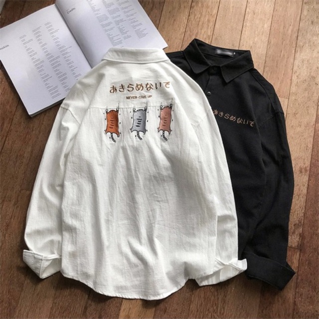 ÁO SƠ MI THÊU 3 CON MÈO UNISEX