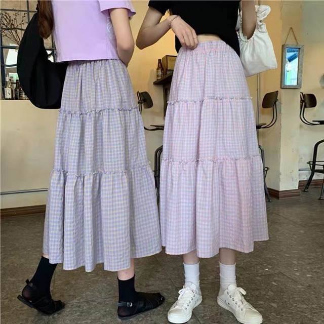 Chân váy xoè xếp tầng bánh bèo kẻ caro Ulzznag style 🌸 Hàng Quảng Châu