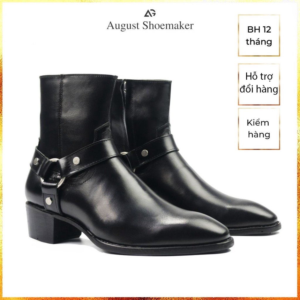 Giày Harness boots da bò cao cấp nhập khẩu handmade August shoes HN21D gót thumbnail