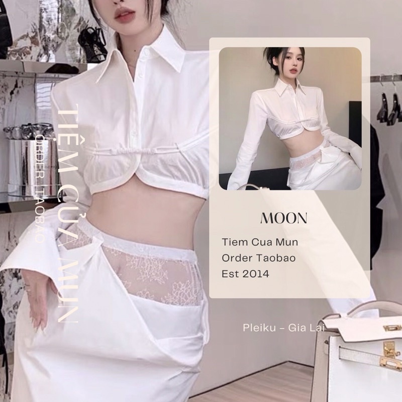 Set sơ mi phối váy ren phong cách quyến rũ
