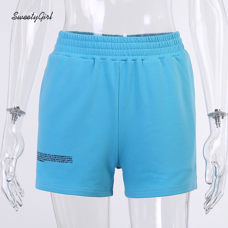 Quần Short Thể Thao Eo Cao Co Giãn In Chữ Thời Trang Dành Cho Nữ