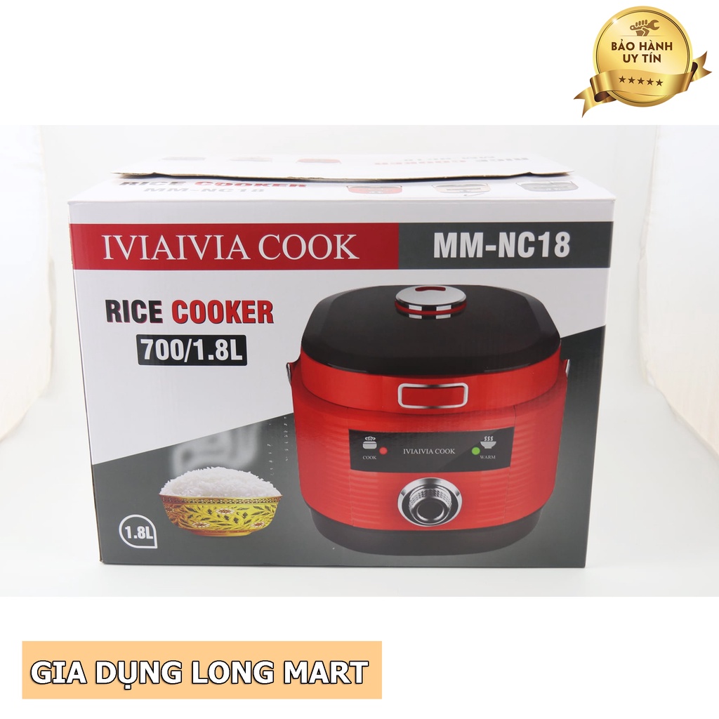 Nồi Cơm Điện IVIAIVIA MM - NC18 Dung tích 1.8 Lít  - Tặng Kèm Giá Hấp, Công Xuất 700W Lòng Niêu Siêu Dày Giữ Nhiệt Tốt